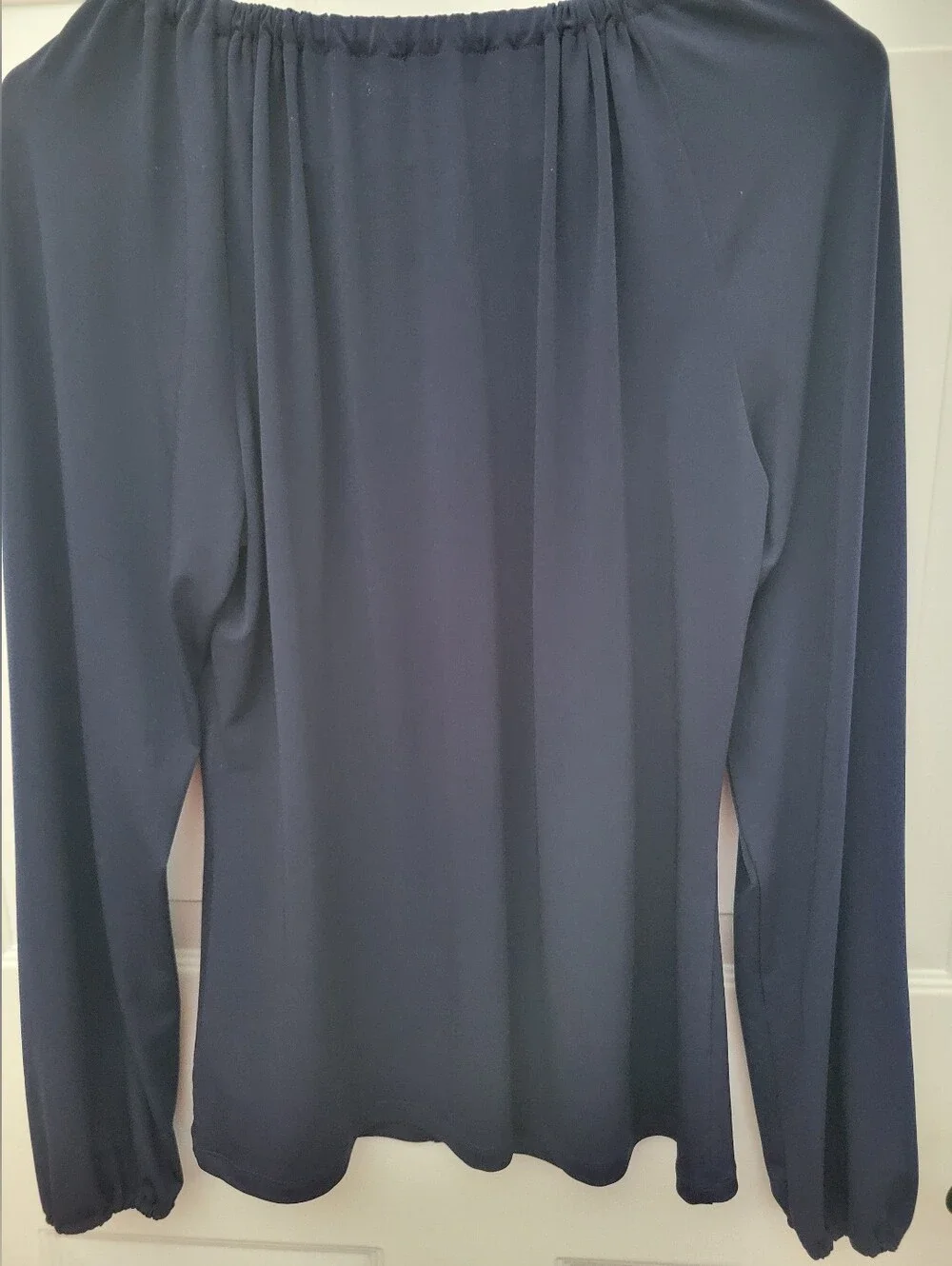 Michael Kors Navy Blue Long Sleeve Blouse with Gold Chain Detail